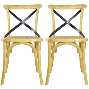 2xhome set of 2 natural mid century modern farmhouse antique cross back chair with x back assembled solid real wooden frame antique style dining chair side for accent chairs woven kitchen task work