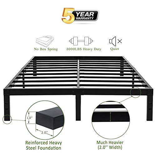 45MinST 14 Inch Platform Bed Frame/Easy Assembly Mattress Foundation / 3000lbs Heavy Duty Steel Slat/Noise Free/No Box Spring Needed, Queen