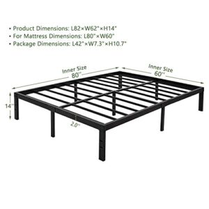 45MinST 14 Inch Platform Bed Frame/Easy Assembly Mattress Foundation / 3000lbs Heavy Duty Steel Slat/Noise Free/No Box Spring Needed, Queen