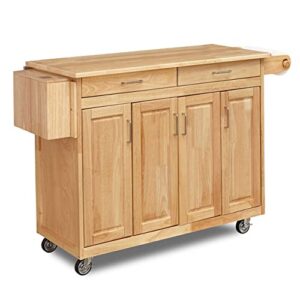 homestyles general line kitchen mobile cart with drop leaf breakfast bar, 54 inches wide, natural hardwood