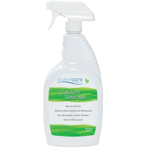 Oceancare Products - Calcium Releaser - Quart Trigger Spray, 32 FL OZ (Cleans up to 75 Square Feet) - Pool Tile Cleaner Calcium Remover, Safe on Glass, Porcelain, and Ceramic Surfaces - Calcium Cleaner - Tile and Grout Cleaner