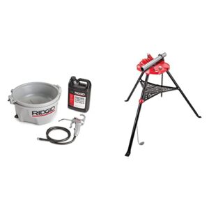 ridgid 10883 model 418 oiler with premium thread cutting oil, silver & mophorn 460-6 tripod pipe chain vise 1/8″-6″ capacity,pipe stand portable foldable steel legs,pipe jack stands w/tool tray