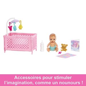 Barbie Doll and Crib Playset with Skipper Doll, Baby with Sleepy Eyes, Furniture and Themed Accessories, Babysitters Inc.