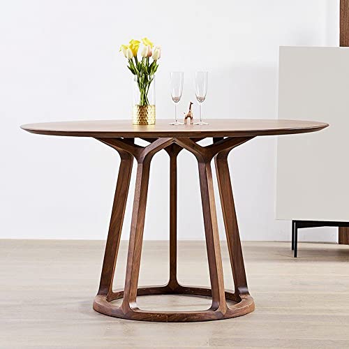 SUSUO Mid-Century Modern Classic Solid Wood Dining Table Round for Small Space, Minimalist Walnut Ash Dining Table with Round Pedestal Base, 31.5" Coffee Table for 2-4