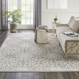 nourison jubilant floral ivory/grey 7’10” x 9’10” area rug, easy -cleaning, non shedding, bed room, living room, dining room, kitchen (8×10)