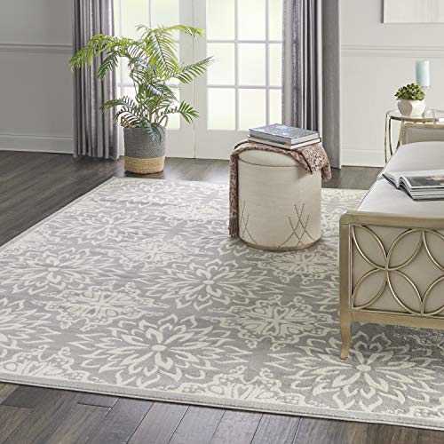 Nourison Jubilant Floral Ivory/Grey 7'10" x 9'10" Area Rug, Easy -Cleaning, Non Shedding, Bed Room, Living Room, Dining Room, Kitchen (8x10)