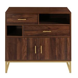 Anmytek Mid Century Wood 2 Doors Accent Storage Cabinet, Farmhouse Walnut Kitchen Buffet Sideboard with Drawers and Shelves Entryway Living Room H0038