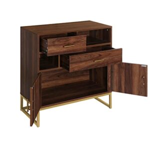 Anmytek Mid Century Wood 2 Doors Accent Storage Cabinet, Farmhouse Walnut Kitchen Buffet Sideboard with Drawers and Shelves Entryway Living Room H0038