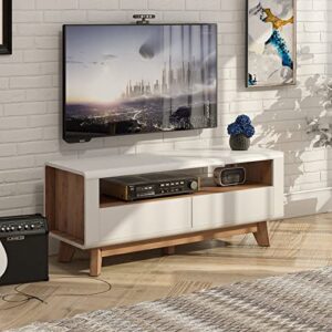 Tangkula Modern TV Stand with Drawers, Wood Entertainment Center for TVs up to 50 Inch, Media Console with 2 Drawers & Open Shelf, Extra Support Leg, TV Console Table Coffee Table for Living Room