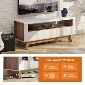 Tangkula Modern TV Stand with Drawers, Wood Entertainment Center for TVs up to 50 Inch, Media Console with 2 Drawers & Open Shelf, Extra Support Leg, TV Console Table Coffee Table for Living Room