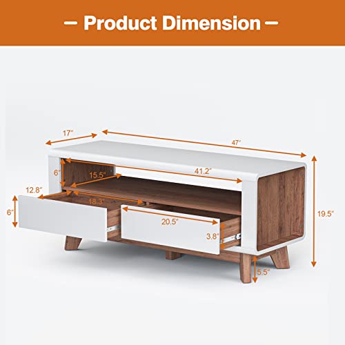 Tangkula Modern TV Stand with Drawers, Wood Entertainment Center for TVs up to 50 Inch, Media Console with 2 Drawers & Open Shelf, Extra Support Leg, TV Console Table Coffee Table for Living Room