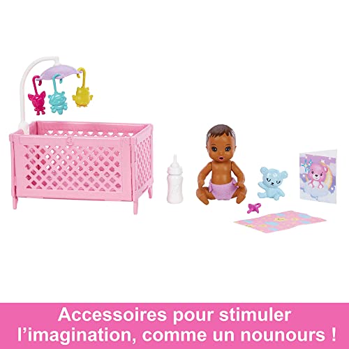 Barbie Doll and Accessories, Crib Playset with Skipper Friend Doll, Baby Doll with Sleepy Eyes, Furniture and Themed Accessories, Babysitters Inc.