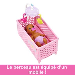 Barbie Doll and Accessories, Crib Playset with Skipper Friend Doll, Baby Doll with Sleepy Eyes, Furniture and Themed Accessories, Babysitters Inc.