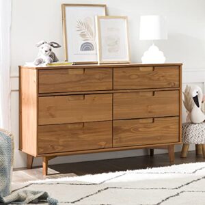 Home Accent Furnishings Transitional Farmhouse Framed 6-Drawer Dresser with Cup Handles - Caramel