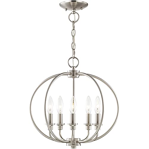 Livex Lighting 4665-91 Milania 5-Light Convertible Hanging Lantern/Ceiling Mount, Brushed Nickel