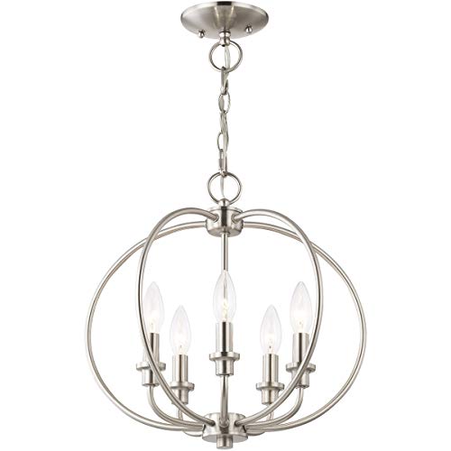 Livex Lighting 4665-91 Milania 5-Light Convertible Hanging Lantern/Ceiling Mount, Brushed Nickel