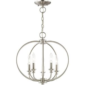 Livex Lighting 4665-91 Milania 5-Light Convertible Hanging Lantern/Ceiling Mount, Brushed Nickel