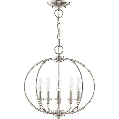 Livex Lighting 4665-91 Milania 5-Light Convertible Hanging Lantern/Ceiling Mount, Brushed Nickel