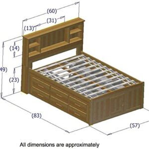 Discovery World Furniture Charcoal Full Size Bookcase Captain Bed with 6 Drawer Storage on ONE Side Opposite Side is Open