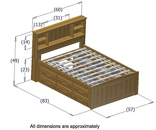 Discovery World Furniture Charcoal Full Size Bookcase Captain Bed with 6 Drawer Storage on ONE Side Opposite Side is Open