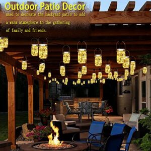 Cooo 8 Pack Lanterns Solar Powered 30LED Mason Jar Lights,Waterproof Hanging Patio Porch Garden Yard Backyard Balcony Lawn Handmade Wall Lighting Fixtures Decor（Hangers&Jars included）-Warm White