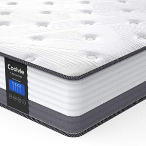 queen mattresses, coolvie 10 inch queen size gel memory foam hybrid mattress, individual pocket springs with comfy foam for back pain relief & cool sleep, bed in a box, white deals 2022