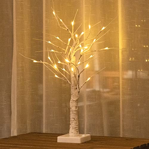 Uroomelves 2FT/24 LED Birch Tree Light, USB and Battery Powered Tabletop Warm White LED Tree Light, Artificial Birch Tree with Light for Home Decor, Christmas, Party and Wedding.