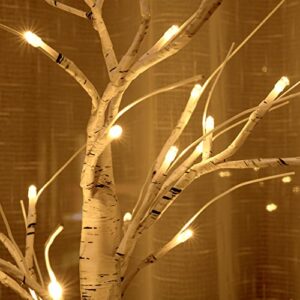 Uroomelves 2FT/24 LED Birch Tree Light, USB and Battery Powered Tabletop Warm White LED Tree Light, Artificial Birch Tree with Light for Home Decor, Christmas, Party and Wedding.