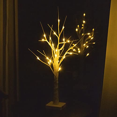 Uroomelves 2FT/24 LED Birch Tree Light, USB and Battery Powered Tabletop Warm White LED Tree Light, Artificial Birch Tree with Light for Home Decor, Christmas, Party and Wedding.