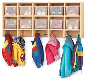 jonti-craft 07710jc 10 section wall mount coat locker with clear bins