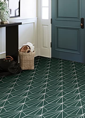 FloorPops FP3926 Beryl Peel & Stick Floor Tiles, Green