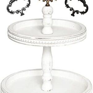 2 Tiered Tray Wooden Serving Stand by Felt Creative Home Goods. Small Shabby Chic Beaded Tray for Home Decor Display Farmhouse Country Decoration Kitchen or Dining. Includes 3 Custom Handles (White)