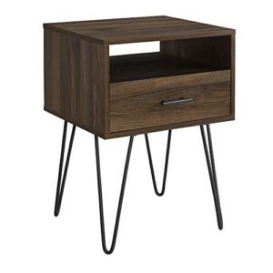 walker edison croft modern small bed side table nightstand with drawer accent table, 18 inch, dark walnut
