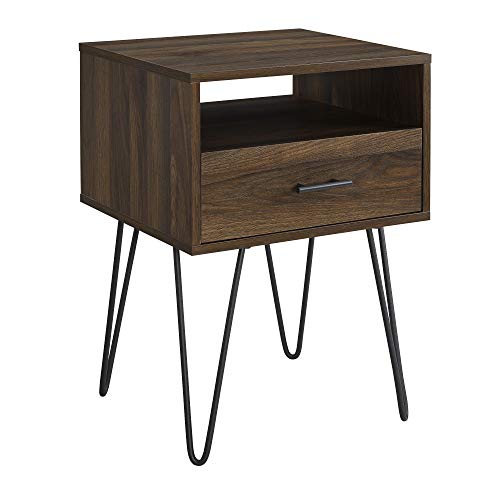 Walker Edison Croft Modern Small Bed Side Table Nightstand with Drawer Accent Table, 18 Inch, Dark Walnut