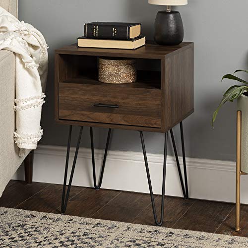 Walker Edison Croft Modern Small Bed Side Table Nightstand with Drawer Accent Table, 18 Inch, Dark Walnut
