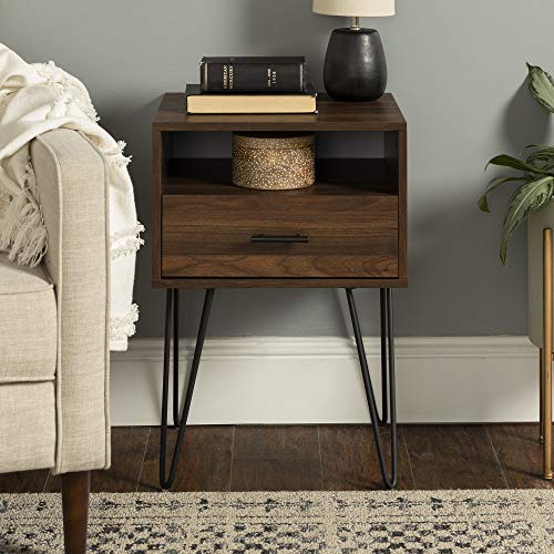 Walker Edison Croft Modern Small Bed Side Table Nightstand with Drawer Accent Table, 18 Inch, Dark Walnut