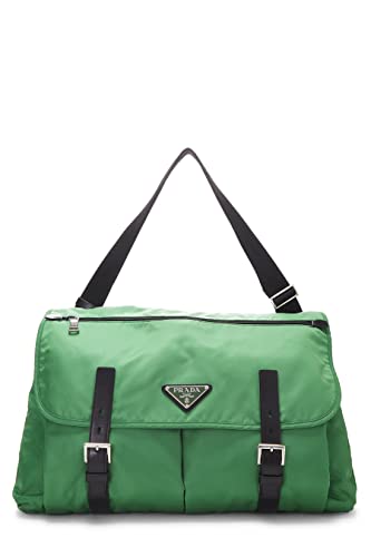 Prada, Pre-Loved Green Tessuto Double Buckle Messenger Large, Green