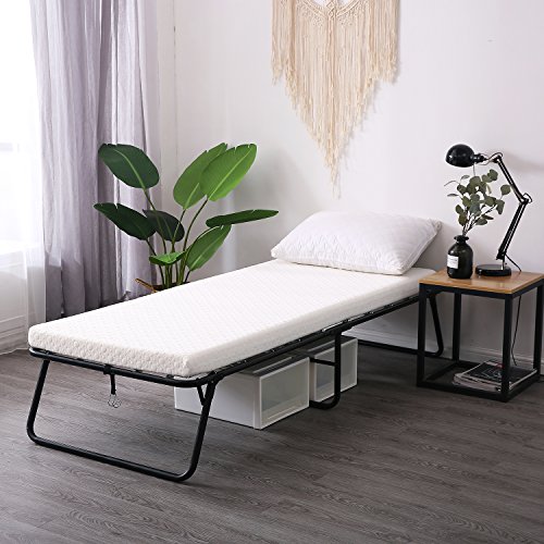 LEISUIT Rollaway Guest Bed Cot Fold Out Bed - Portable Folding Bed Frame with Thick Memory Foam Mattress for Spare Bedroom & Office