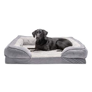 Furhaven XL Orthopedic Dog Bed Perfect Comfort Plush & Velvet Waves Sofa-Style w/ Removable Washable Cover - Granite Gray, Jumbo (X-Large)