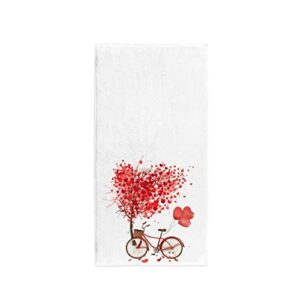 My Little Nest Red Bike with Heart Balloon Hand Towels Soft Bath Towel Absorbent Kitchen Fingertip Towel Quick Dry Guest Towels for Bathroom Gym Spa Hotel and Bar 30 x 15 Inch