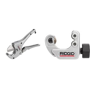 ridgid 23498 model rc-1625 aluminum ratchet action 1/8″ to 1-5/8″ plastic pipe and tubing cutter, silver & 40617 model 101 close quarters tubing cutter with 1/4″-1-1/8″ cutting capacity, silver
