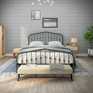 AMBEE21 Washington Queen Metal Bed Frame with Headboard and Footboard Platform/Wrought Iron/Heavy Duty/ Metal Slat/ Grey Silver/No Box Spring Needed