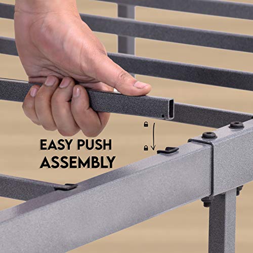 AMBEE21 Washington Queen Metal Bed Frame with Headboard and Footboard Platform/Wrought Iron/Heavy Duty/ Metal Slat/ Grey Silver/No Box Spring Needed