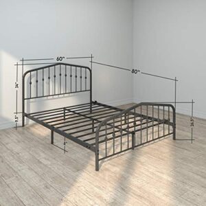 AMBEE21 Washington Queen Metal Bed Frame with Headboard and Footboard Platform/Wrought Iron/Heavy Duty/ Metal Slat/ Grey Silver/No Box Spring Needed