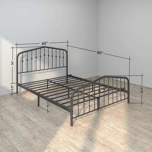 AMBEE21 Washington Queen Metal Bed Frame with Headboard and Footboard Platform/Wrought Iron/Heavy Duty/ Metal Slat/ Grey Silver/No Box Spring Needed