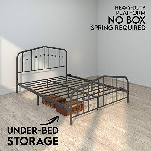 AMBEE21 Washington Queen Metal Bed Frame with Headboard and Footboard Platform/Wrought Iron/Heavy Duty/ Metal Slat/ Grey Silver/No Box Spring Needed