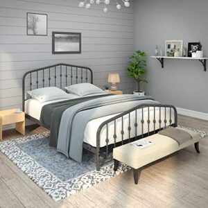 AMBEE21 Washington Queen Metal Bed Frame with Headboard and Footboard Platform/Wrought Iron/Heavy Duty/ Metal Slat/ Grey Silver/No Box Spring Needed