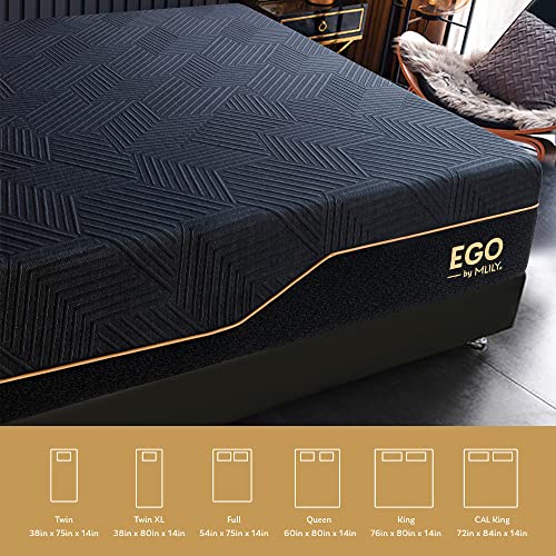 EGOHOME 14 Inch King Memory Foam Mattress for Back Pain, Cooling Gel Mattress Bed in a Box, Made in USA, CertiPUR-US Certified, Therapeutic Medium Mattress, 76”x80”x14”, Black