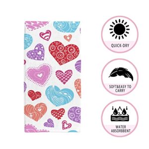 My Little Nest Doodle Boho Hearts Colorful Hand Towels Soft Bath Towel Absorbent Kitchen Fingertip Towel Quick Dry Guest Towels for Bathroom Gym Spa Hotel and Bar 30 x 15 Inch