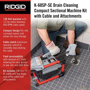 RIDGID 66497 K-60SP-SE Sectional Machine & 61630 A62 7/8' K60 Cable Kit